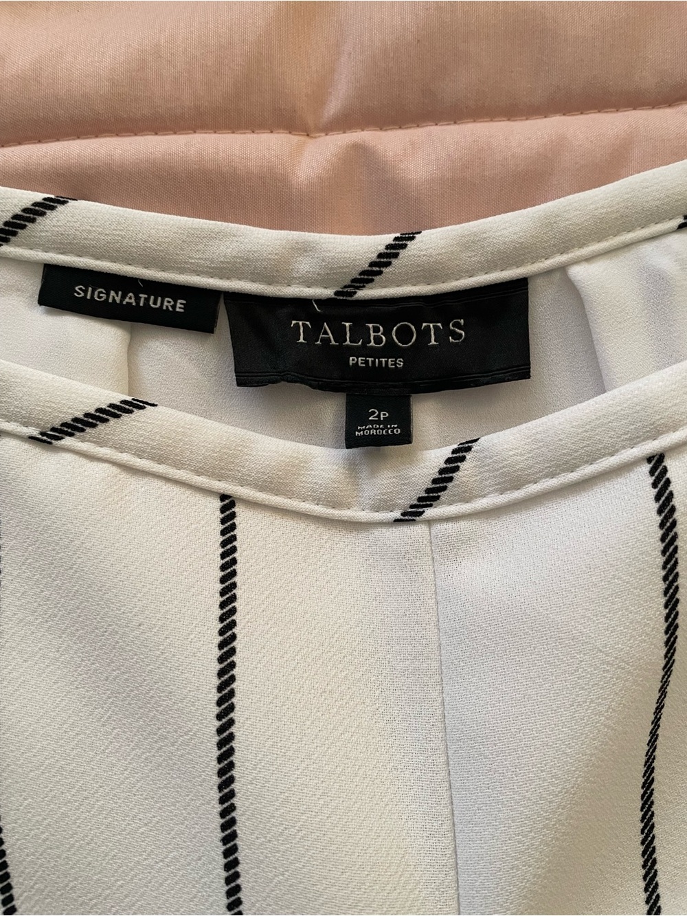 Talbots White pant with Black Vertical Pinstripes